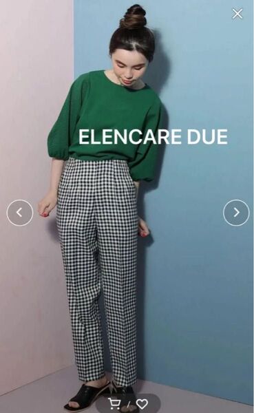 ELENCARE DUE ギンガムチェック ハイウエスト タックパンツ
