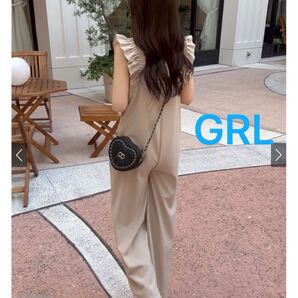 GRL ショルダーフリル バックリボン オールインワン ベージュ