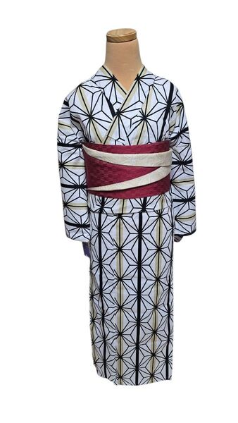 浴衣 帯 フルセット 麻の葉 七宝 矢絣 古典 美品 着物 リバーシブル 大きめ