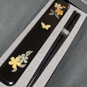 HANAE MORI しっきシックハナエモリ CHIKICHIC箸箱箸付 黒 かすが 森英恵 天然木 エボキシ塗装