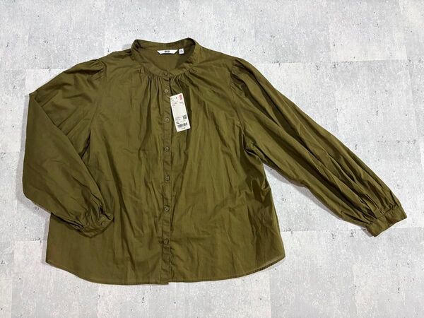 新品 XLサイズ UNIQLO ユニクロ ボリュームスリーブブラウス カーキ