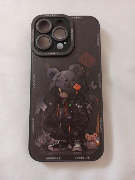 iPhone13ProMax ケース 黒 シリコン素材 くま風少年デザイン スマホケース