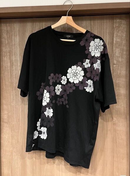 和柄 Tシャツ 半袖 メンズ XXL 黒 大きいサイズ 古着