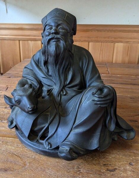 時代物 金工師 老人像 鹿 山本孤山作 置物