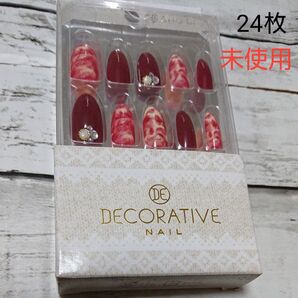 デコラティブネイル レッド系 ネイルチップ 未使用 24枚