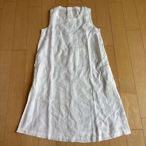 【美品】無印良品 良品計画 リネン100% 白色 ノースリーブワンピース S