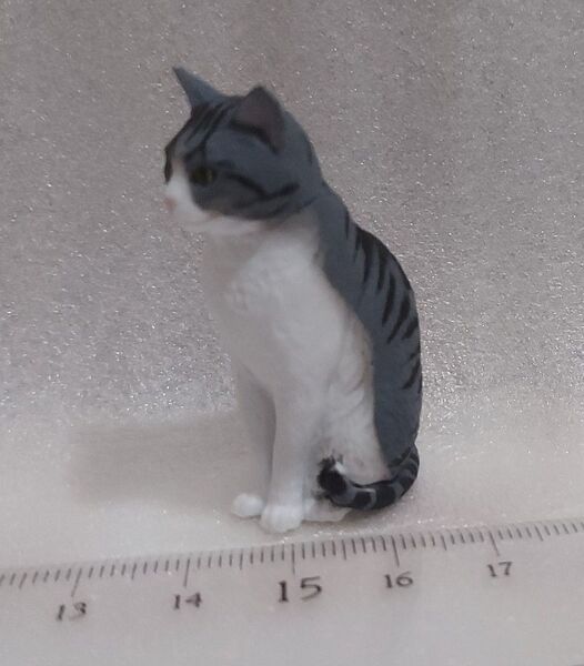 森口修 猫 ミニチュア フィギュア ねこぶそう ガチャより 小さめ サバトラ 白 グレー ねこ ネコ サバ白 サバシロ