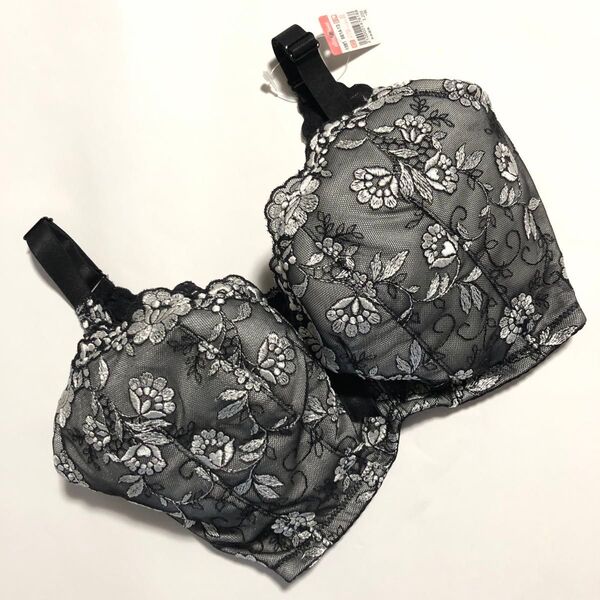 【aimerfeel】《カラー紙マスク2枚付き》落ち着きの有るシックな大人のフラワー刺繍 グレー×ブラック ブラ G65♪