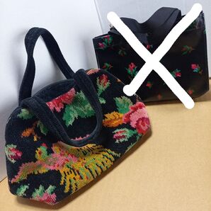 ミニバッグ 鳥と花柄 黒 ブラック
