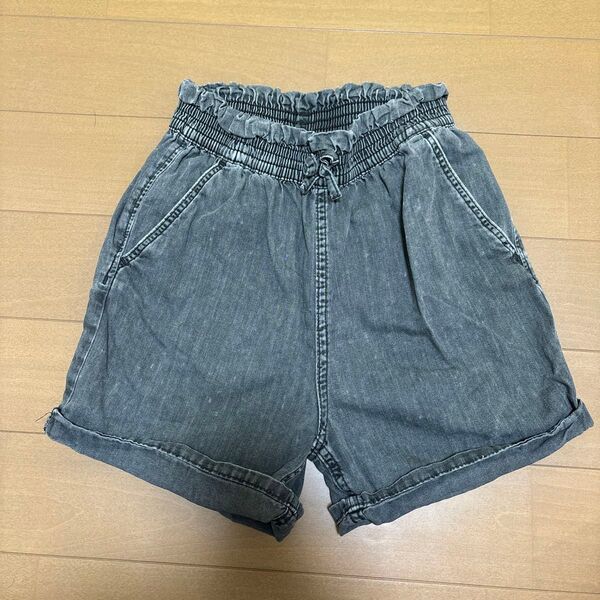 女の子 ショートパンツ デニム コットン パンツ 短パン ハーフパンツ ブラックデニム 140