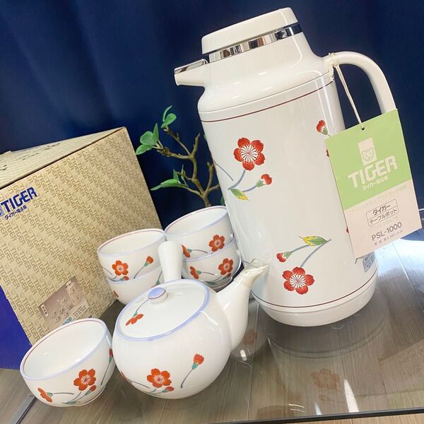 TIGER テーブルポット レトロポット 魔法瓶 有田焼 茶器セット 陶朋窯 急須 湯呑 夢見桜 花柄 昭和レトロ