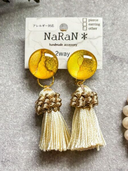 449≫アルコールインクアート【nara】2wayタッセルピアス アクセサリー 両耳揃い