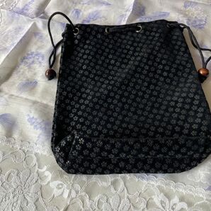 巾着袋 花柄 黒 印伝風、御朱印入れ