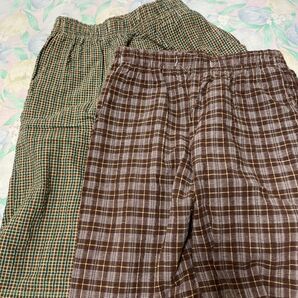 新品チェック柄パンツ 2枚セット ブラウン グリーン ウエストゴム