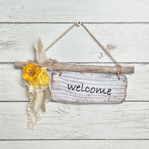 【一点物】welcomeボード ドライフラワー付き【lukoni#175】 ハンドメイド