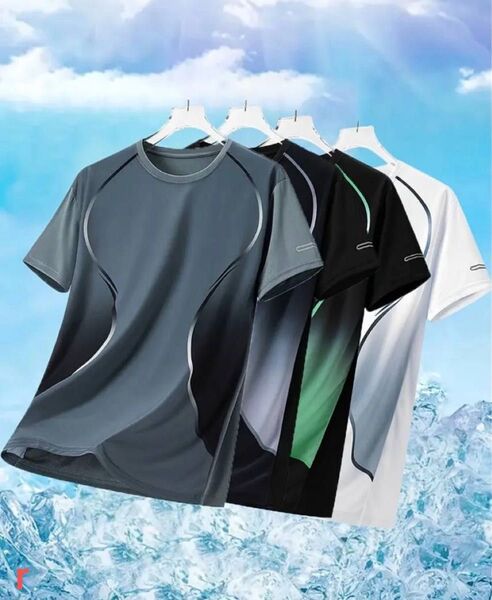 吸汗 Tシャツ 接触冷感 速乾性 通気性 伸縮性 カジュアルスポーツシャツ 4枚セット 半袖 ジム トレーニング 等