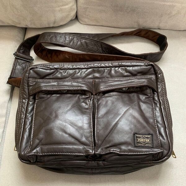 ★美品★ 希少 伊勢丹限定 ポーター オールレザー ショルダー ブラウン leather shoulder bag brown