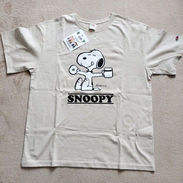 新品 FRUIT OFTHE LOOM フルーツ オブザ ルーム メンズ 半袖シャツ スヌーピー L ベージュ Tシャツ