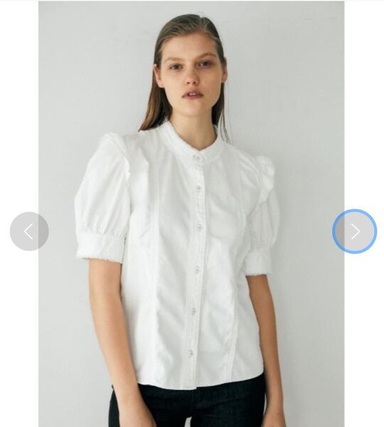 マウジー CUT OFF H/S FRILL DENIM ブラウス 白 M相当 moussy 半袖 white 夏 シャツ デニム