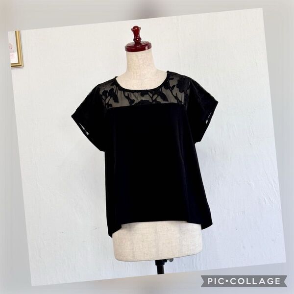 Otto Collection シースルー シフォン レースブラウス 黒 M