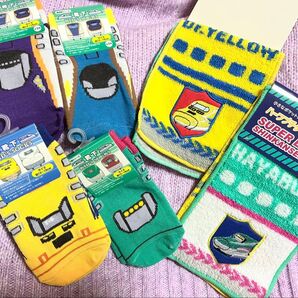 プラレールや新幹線が好きなお子様向け!ドクターイエロー&ハヤブサ プチタオル!新幹線シリーズ キッズソックス 4セット