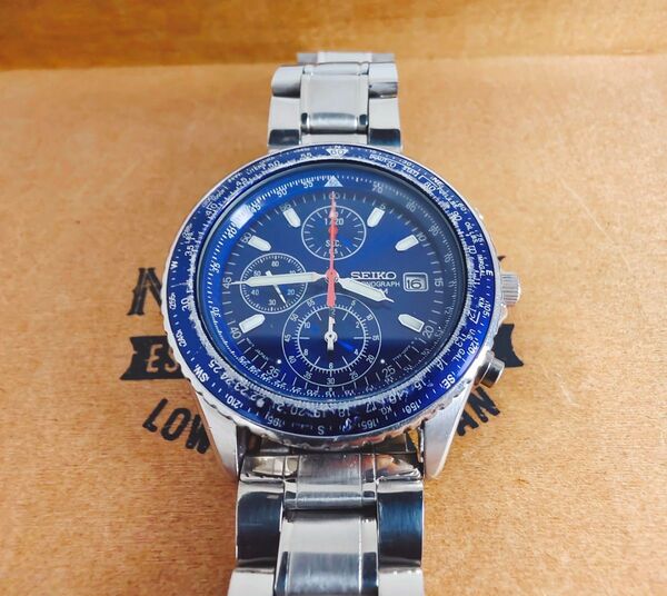 SEIKO セイコー パイロットクロノグラフ 青文字盤 ネイビー ブルー アクセサリー メンズ腕時計 ミリタリー