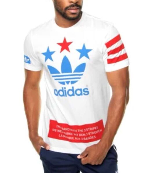 【希少デザイン】adidas/アディダス/オリジナル/ロゴ&スター/Tシャツ/白×赤×青