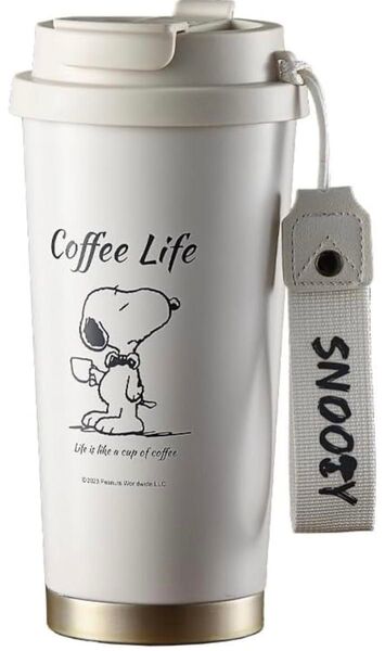 スヌーピー 真空断熱 水筒 魔法瓶 コーヒーカップ 500ml 3WAY飲み口 ストロー付き 大容量 広口 保冷保温 アウトドア