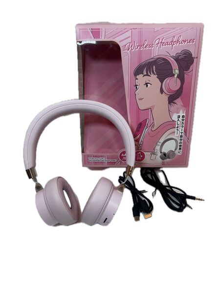 【美品】サクラ色 137g軽量 ワイヤレスヘッドホン 有線可 取説付 ヘッドフォン Bluetooth