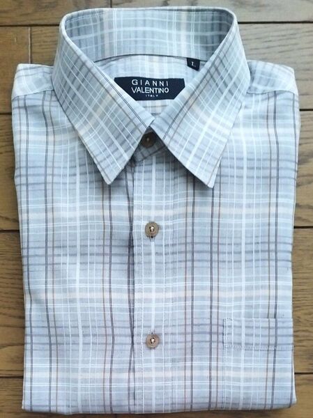 GIANNI VALENTINO 麻混チェックシャツ 長袖 メンズ Lサイズ