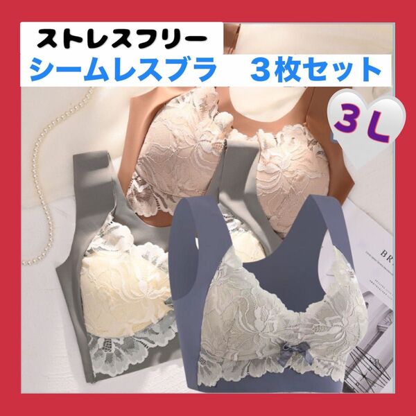新品 シームレスブラ ノンワイヤー 3L 3枚 大きいサイズ 人気 ナイトブラ