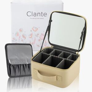 Clante メイクボックス コスメボックス 鏡付き 大容量 化粧ボックス 持ち運び 高さ13cm 収納 (モカ)