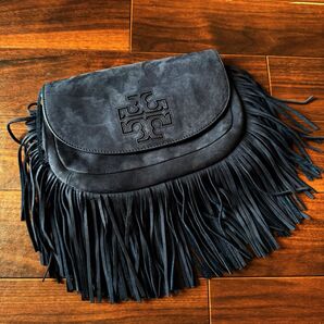 TORY BURCH トリーバーチ ショルダーバッグ フリンジ スエード ネイビー