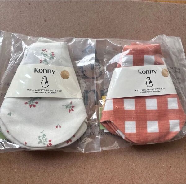 Konny コニー スタイ よだれかけ Red Flower & Orange Gingham