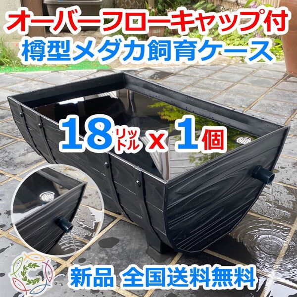 【新仕様】メダカ飼育ケース 樽型18㍑ 黒x1個 オーバーフロー対策済 メダカ飼育容器 金魚鉢 ビオトープ 睡蓮【五色アクア】
