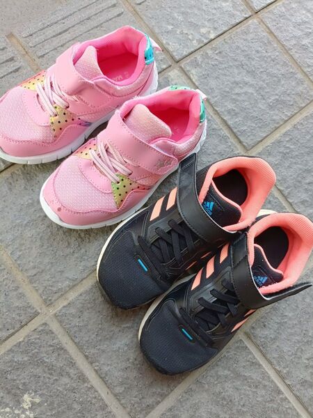 ピンク 星柄 スニーカー adidas 黒 19cm セット