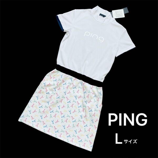 【新品】PING 半袖 モックネック ワンピース 白 L ゴルフ 春夏