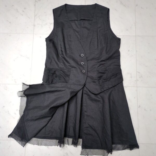 orsay コットンリネン ブラックジレ ベスト2way 麻 黒 ロングベスト