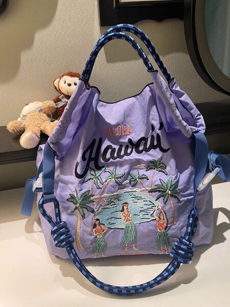 ハワイ Aloha Hawaii エコバッグ刺繍 M ショルダー付き