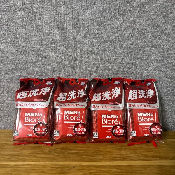 【4個セット】メンズビオレ ボディシート 超洗浄タイプ 28枚