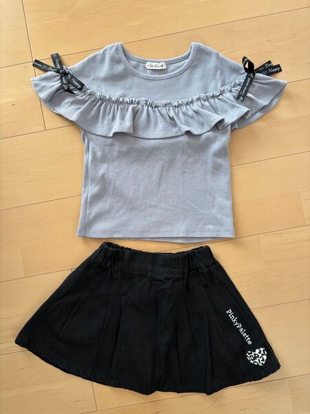 キッズ 女の子 ショーパンツ スカート トップス 半袖 上下セット 130cm ブラック