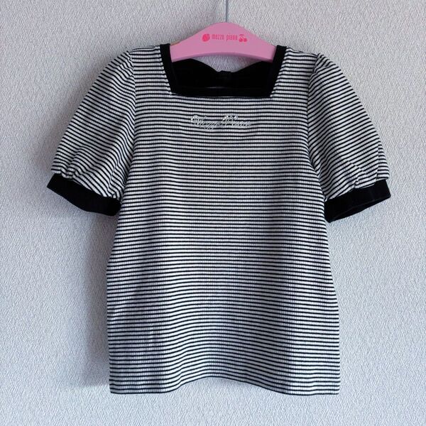 美品 mezzo piano junior メゾピアノジュニア 半袖Tシャツ トップス ボ-ダ- パフスリーブ 白黒 140cm