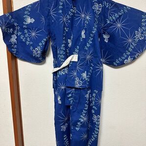 【値下げ】浴衣 120 ゆかた 男の子 キッズ 子供 青 ブルー 紺 ネイビー 和装 着物