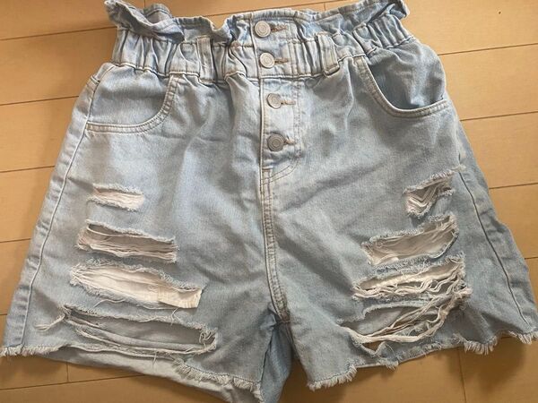 ブラウニー デニムパンツ ライトブルー ダメージ加工ショートパンツ Mサイズ