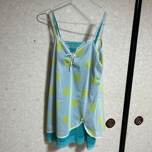 キャミワンピ ミニワンピ グリーン チュールワンピ 水玉