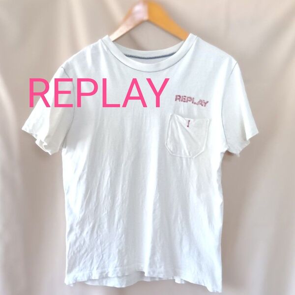 REPLAYポケット付きバック刺繍Tシャツドラゴンモチーフ ヴィンテージ00s前半Y2K