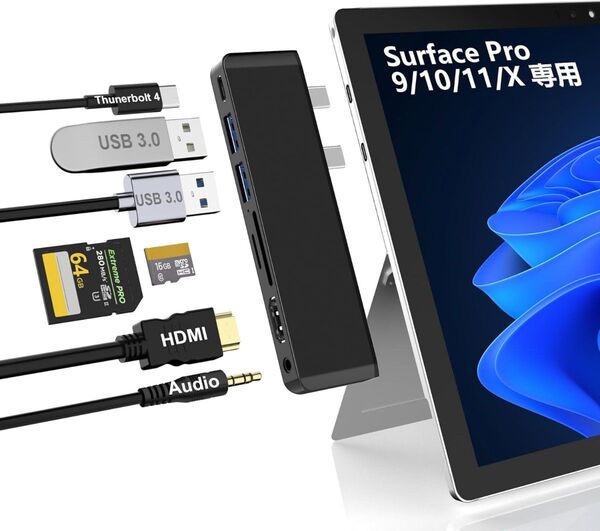 新品 ハブ Surface Pro11 Pro10 Pro9 ProX 4K HDMI, USB-C Thunderbolt 4