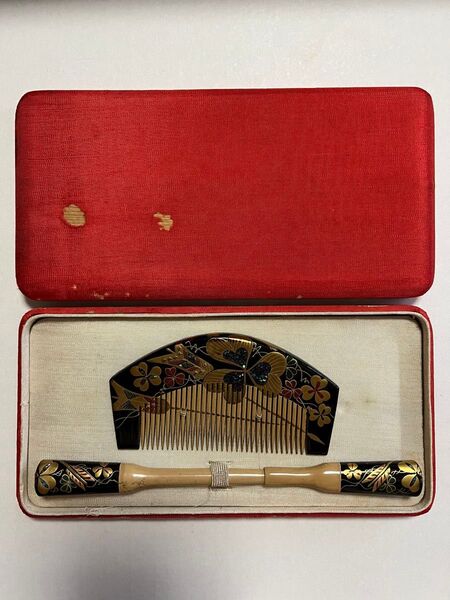 櫛 簪 螺鈿細工 髪飾り アンティーク 昭和レトロ 貴重品 和装小物 金蒔絵