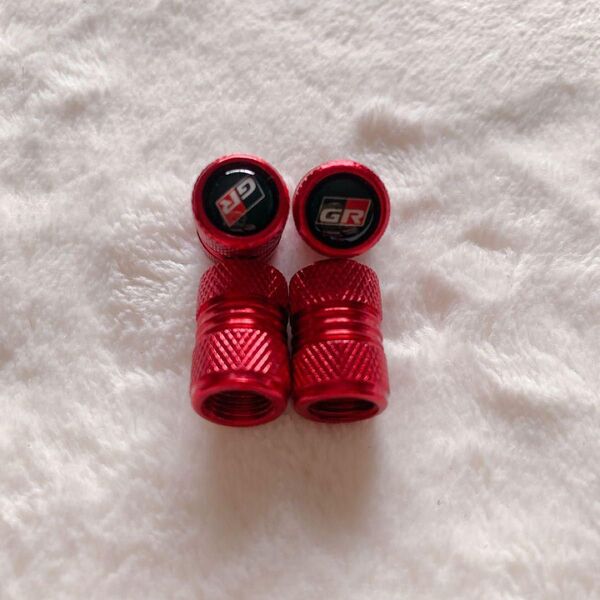 車 バイク タイヤ ホイール バルブ キャップ レッド アルミ製 赤色 4個
