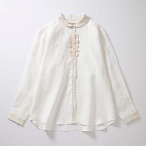 中川政七商店 手織り麻を使ったフリルシャツ 生成 貝ボタン